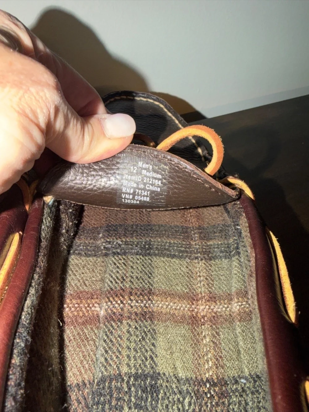 L.L. Bean Handsewn Flannel Lined Moccasin Slippers Men's Brown Leather - US 12